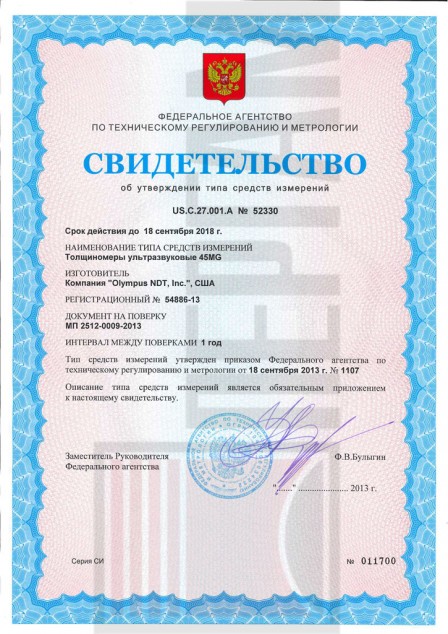 Свидетельство об утверждении средств измерений